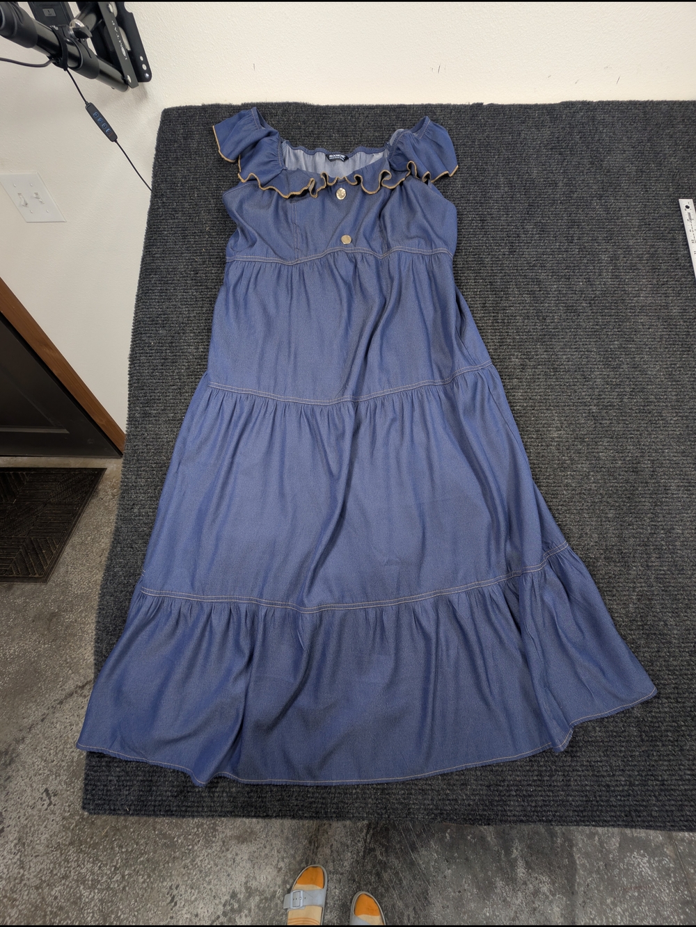 BloomChic Blue Ruffle-Trim Tiered Maxi Dress